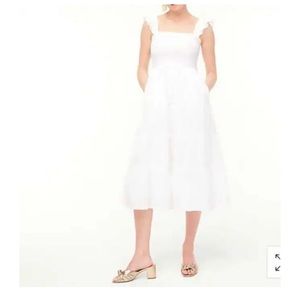 NEW J. Crew White Smocked Tiered Midi Dress w/ Clip Dot